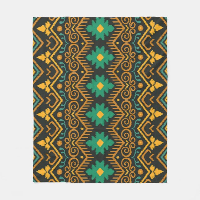 Embroidered Ikat Fabric Ethnic Design Fleece Blanket (Front)