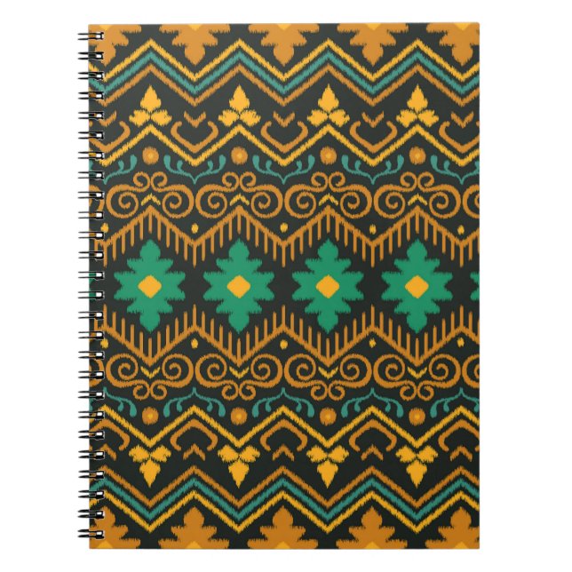 Embroidered Ikat Fabric Ethnic Design Notebook (Front)