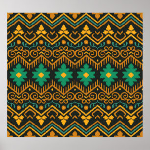 Embroidered Ikat Fabric Ethnic Design Poster