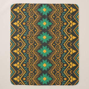 Embroidered Ikat Fabric Ethnic Design Sherpa Blanket