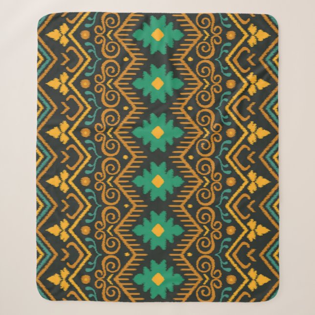 Embroidered Ikat Fabric Ethnic Design Sherpa Blanket (Front)