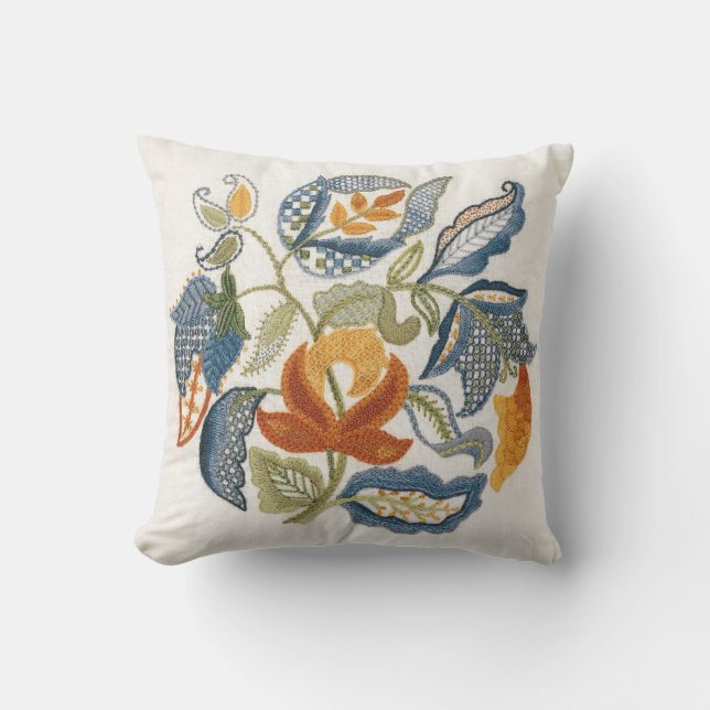 Embroidered Jacobean Leaves Cushion (Front)