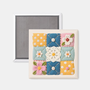 Embroidered Lace and Flowers Quilt Block Magnet