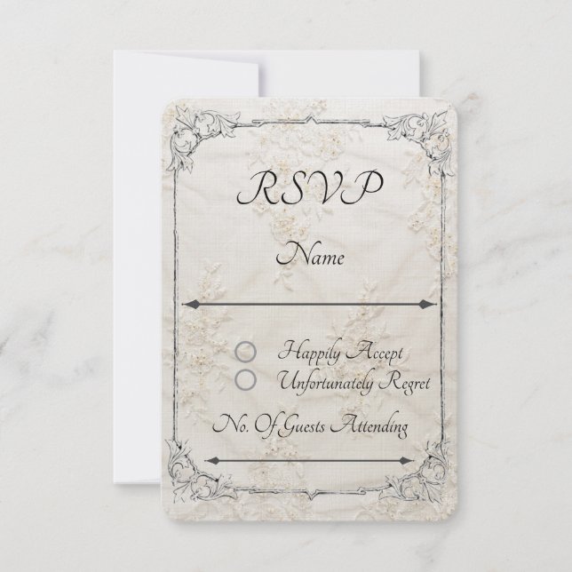 Embroidered Lace Wedding RSVP Card (Front)