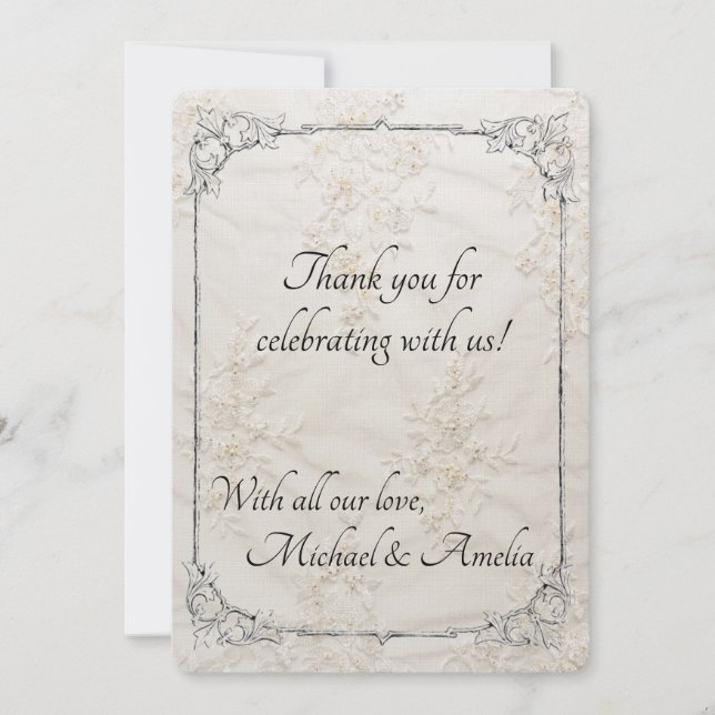 Embroidered Lace Wedding Thank You Card (Front)