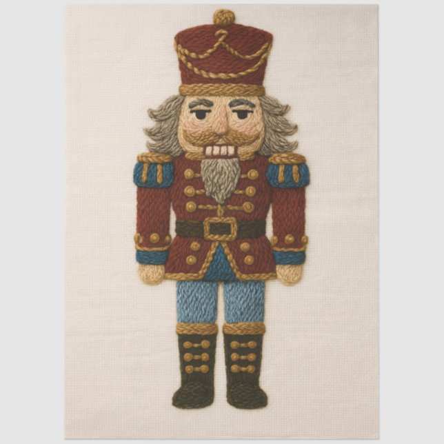 Embroidered Look Christmas Nutcracker Tissue Paper (Front)