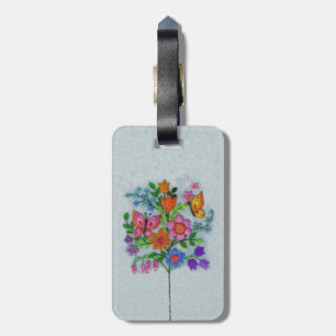 Embroidered Look Colourful Flowers butterflies Luggage Tag