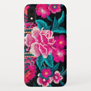 Embroidered look floral boho black pink Case-Mate iPhone case