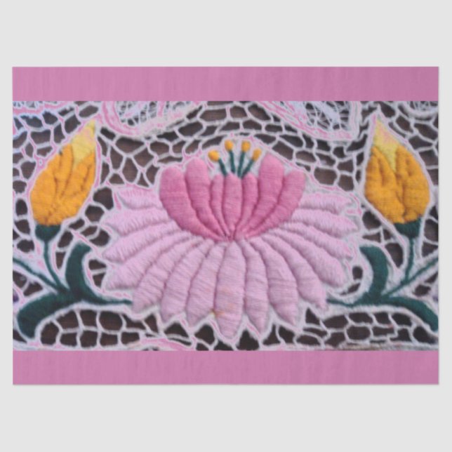 embroidered look water lily in kalocsai style tissue paper (Front)