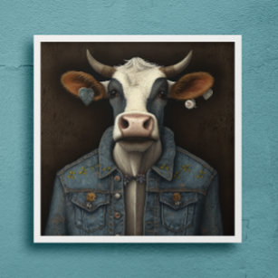 Embroidered Moo Jacket- Funny cow in a costume  Poster