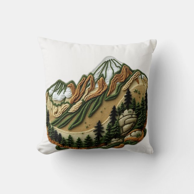 Embroidered Mountain Landscape Cushion (Front)