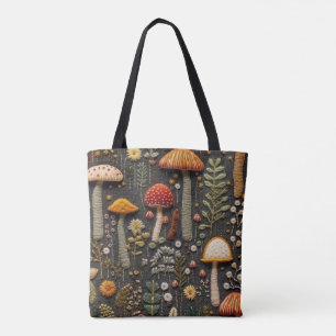 Embroidered Mushrooms Tote Bag