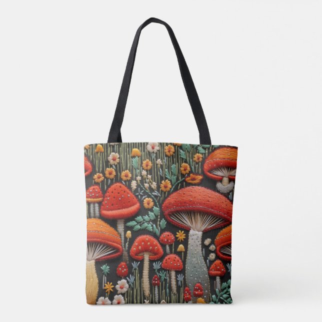 Embroidered Mushrooms Tote Bag (Back)