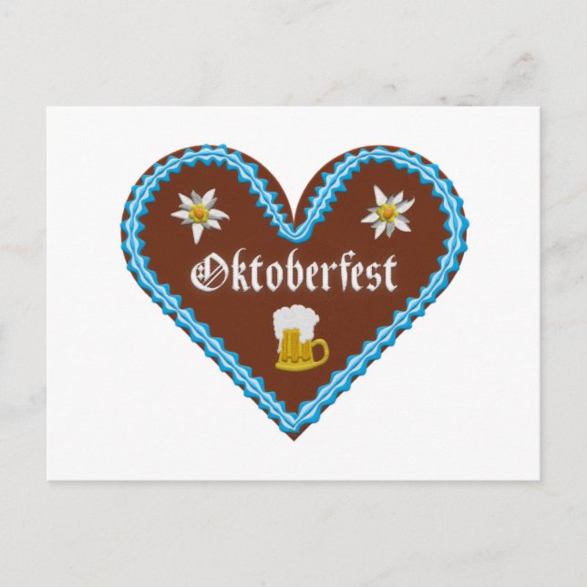 Embroidered Oktoberfest gingerbread heart Postcard (Front)