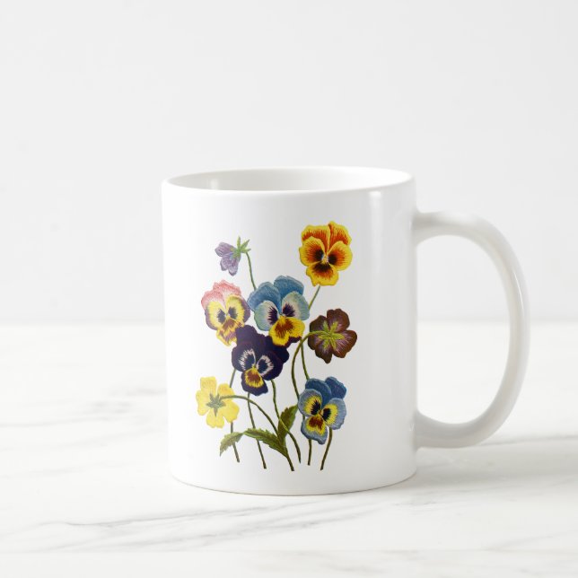 Embroidered Parade of Pansies Coffee Mug (Right)