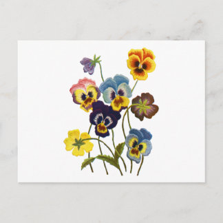 Embroidered Parade of Pansies Postcard