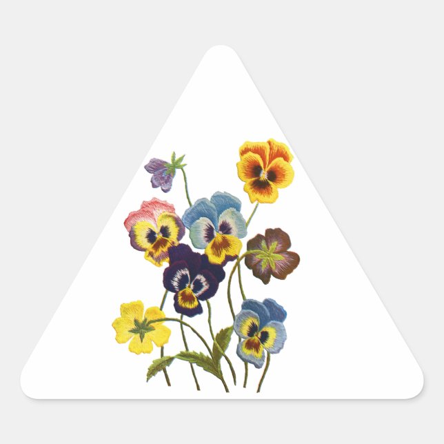 Embroidered Parade of Pansies Triangle Sticker (Front)