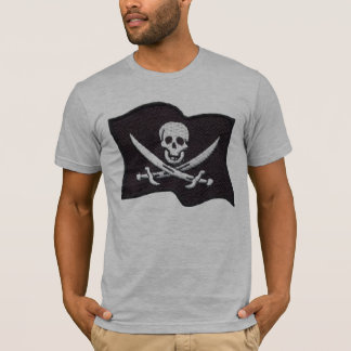 Embroidered Pirate Flag grey fitted mens tshirt