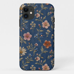 Embroidered plain wildflowers on denim background Case-Mate iPhone case