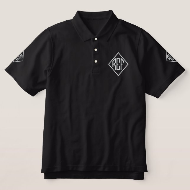 Embroidered REF black with white letters polo (Design Front)