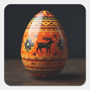Embroidered Reindeer Easter Egg Square Sticker