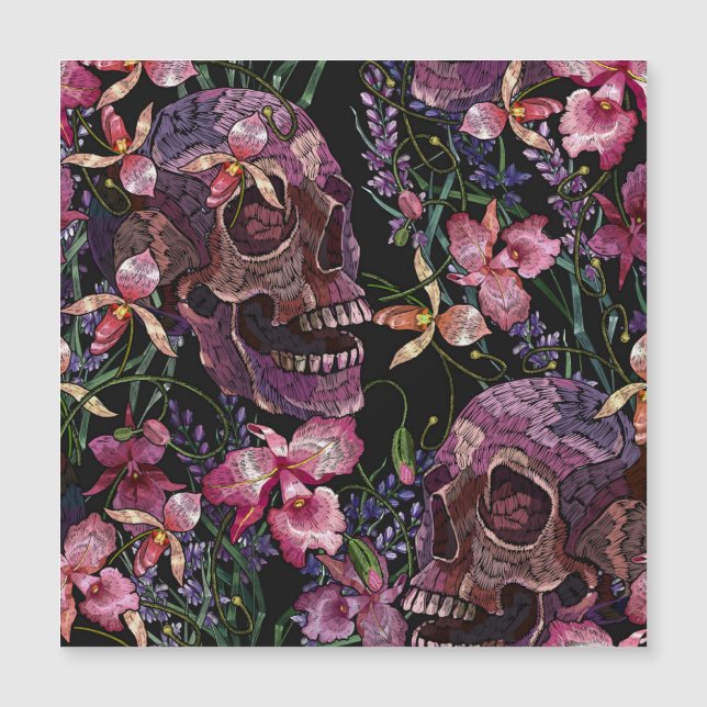 Embroidered Skull: Gothic Orchid Pattern (Front)