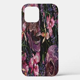 Embroidered Skull: Gothic Orchid Pattern iPhone 12 Case