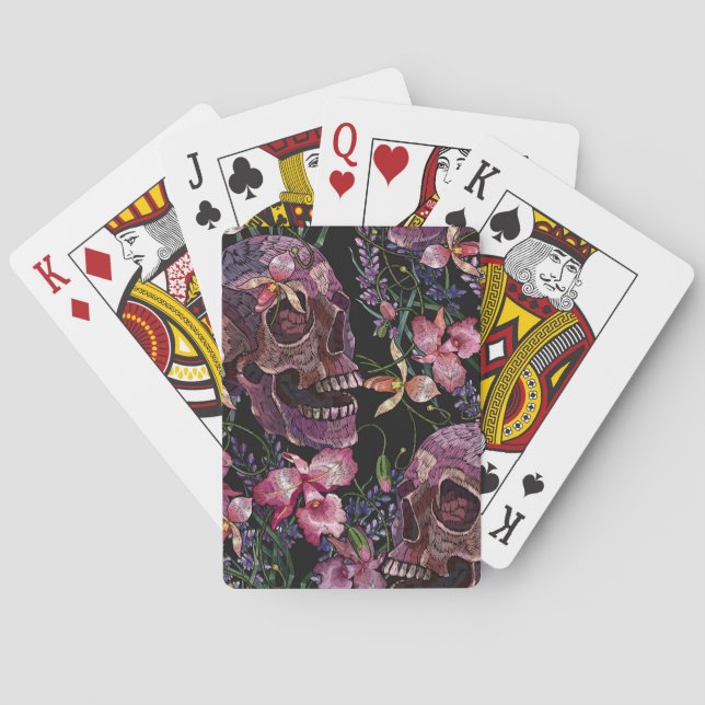 Embroidered Skull: Gothic Orchid Pattern Playing Cards (Back)