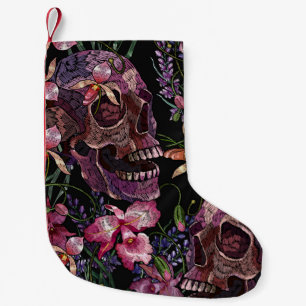 Embroidered Skull: Gothic Orchid Pattern Small Christmas Stocking