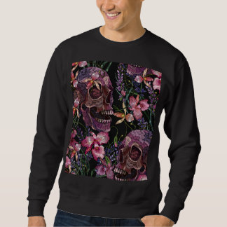 Embroidered Skull: Gothic Orchid Pattern Sweatshirt