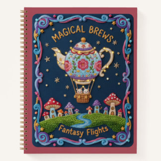 Embroidered Teapot Balloon & Mushroom Village Notebook