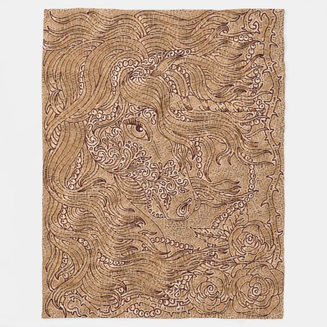Embroidered Unicorn Wood Art Fleece Blanket (Front)