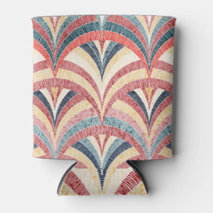 Embroidered wavy bohemian seamless print. can cooler