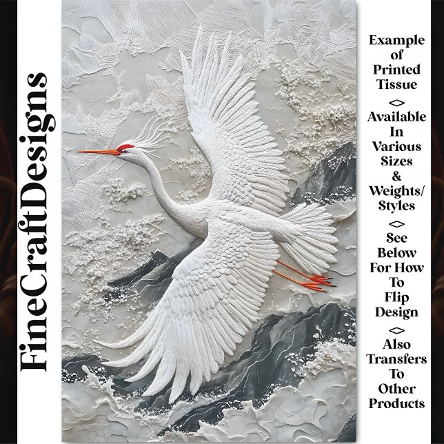 Embroidered White Crane Bird Serene BV9 Decoupage Tissue Paper (Creator Uploaded)