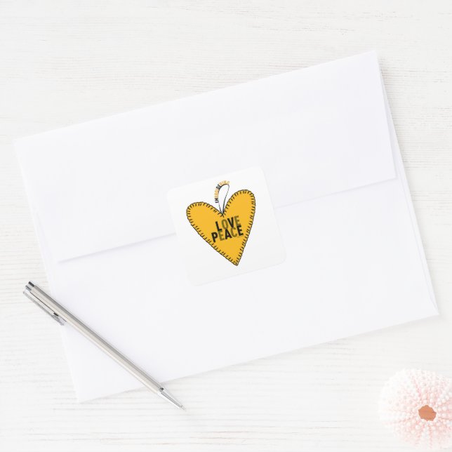 Embroidering Love & Peace • Yellow • Square Sticker (Envelope)
