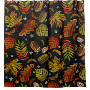 Embroidery art. Autumn seamless pattern. Leaves, a Shower Curtain