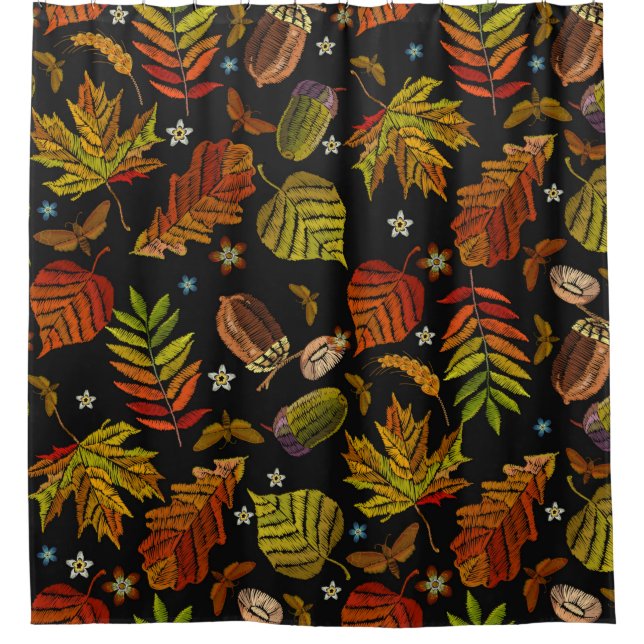 Embroidery art. Autumn seamless pattern. Leaves, a Shower Curtain (Front)