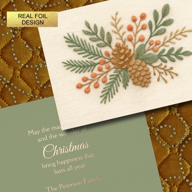 Embroidery Christmas Floral Sprig Pinecone Cream (Creator Uploaded)