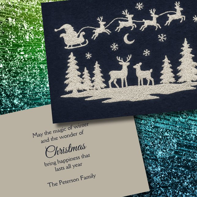 Embroidery Christmas Forest Animals Santa Sleigh Holiday Card (Creator Uploaded)
