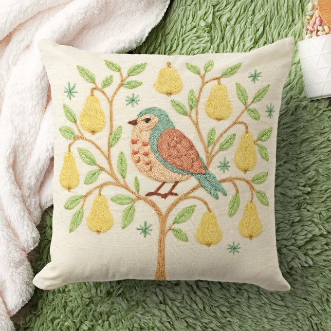 Embroidery Christmas Partridge in a Pear Tree Cushion (Creator Uploaded)