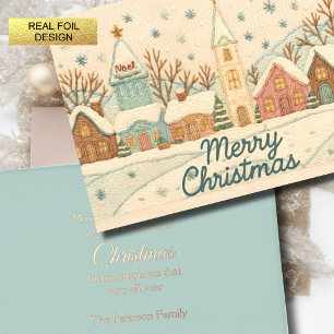 Embroidery Christmas Snowy Village Scene