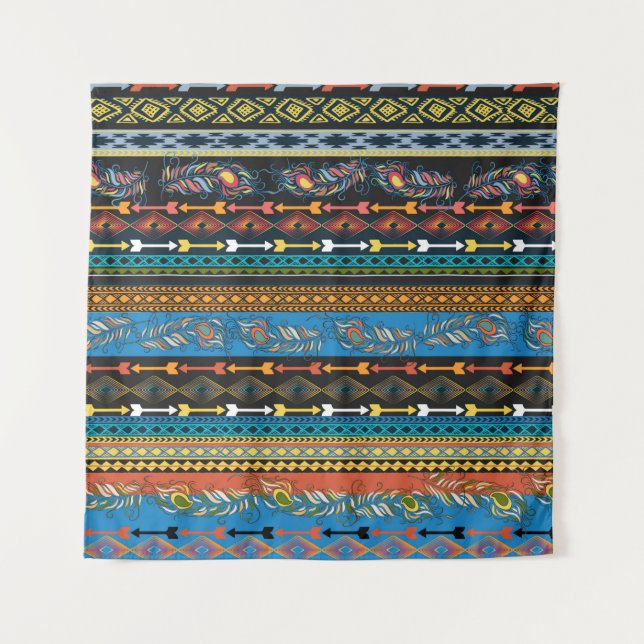 Embroidery colourful simplified ethnic feathers pa tapestry (Front)