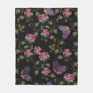 Embroidery datura flowers and butterflies seamless fleece blanket
