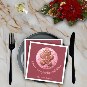 Embroidery Effect Christmas Gingerman Custom Name Napkin