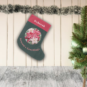 Embroidery Effect Christmas Poinsettia Custom Name Large Christmas Stocking