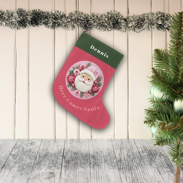 Embroidery Effect Christmas Santa Custom Name Large Christmas Stocking (Creator Uploaded)