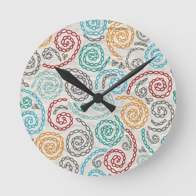 Embroidery fancy rumpled paper round clock (Front)