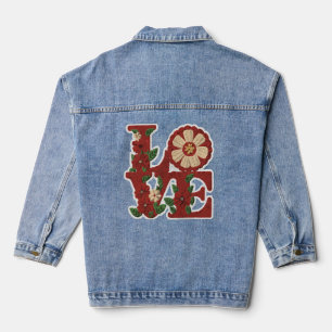 Embroidery  floral love patch denim jacket