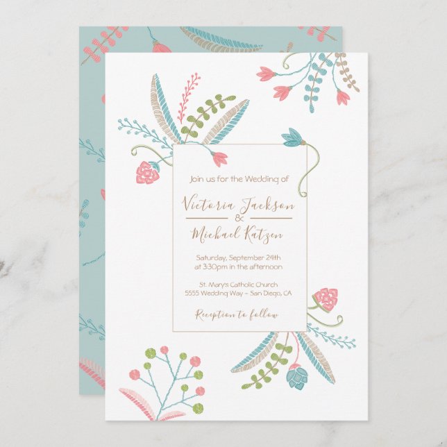 Embroidery Floral Wedding invitations (Front/Back)