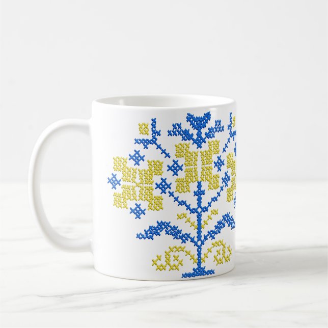 embroidery folk cross in Ukrainian colours Coffee Mug (Left)